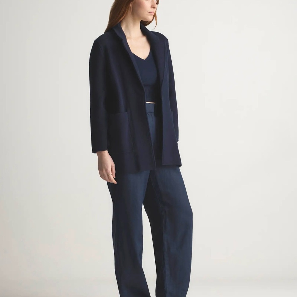 Quince 100% Organic Cotton Knit Blazer in Navy Size XL